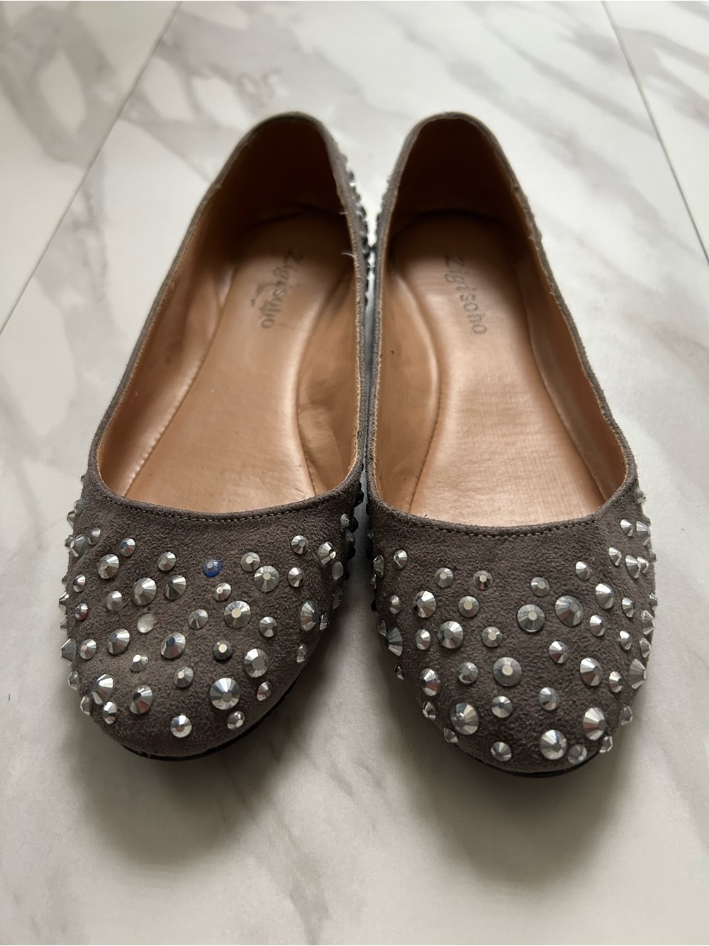 Zigi Soho Gray Suede Studded Ballet Flats